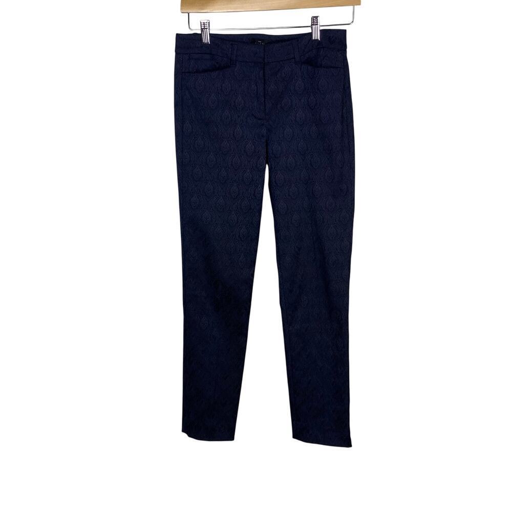 White House Black Market Navy Ankle Pants Women’s Size 00 Brocade Slim Cigarette
